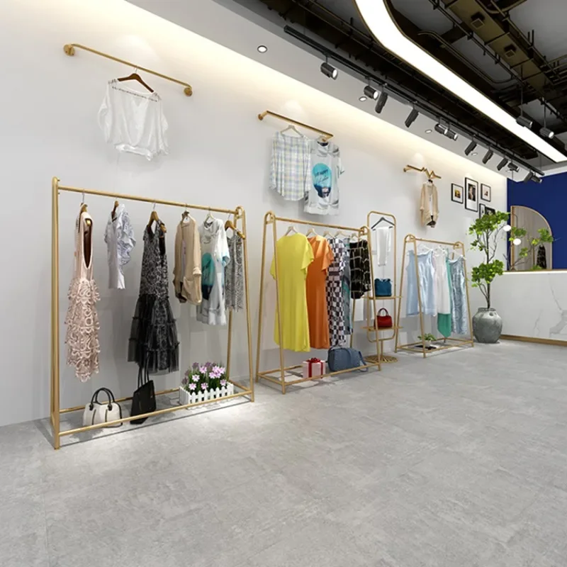 Golden Hanger Clothing Store Special Display Rack Floor-to-ceiling Wrought Iron Children's Clothing Shelf Women's Clothing Hangi