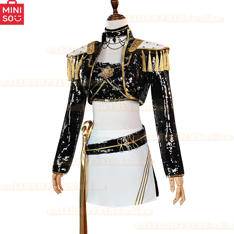 MINISO Rumi Zoey Mira Cosplay KPop Demon Hunters Cosplay Costume Wig Women Black Golden Suit Halloween Party Role Playing Outfit