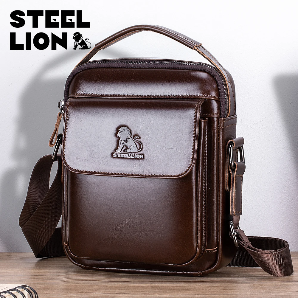 

STEEL LION top layer cowhide men's single shoulder diagonal cross bag casual sports vertical mobile phone bag genuine leather sm