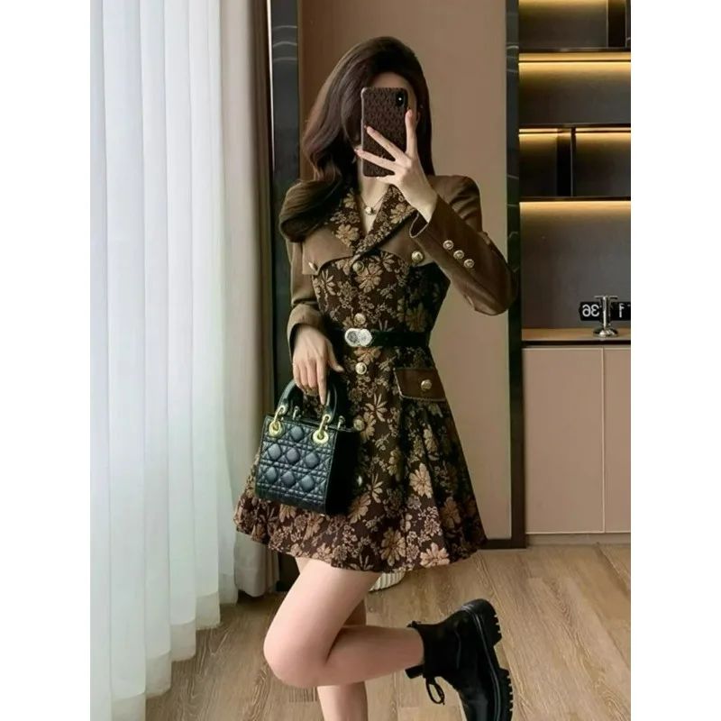 Vestido de terno profissional, moda, temperamento confortável, sentido sofisticado, outono feminino nova moda de manga comprida saia plissada