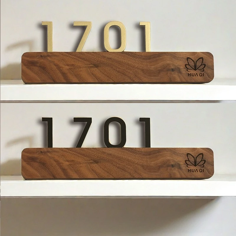Household House Number Plate Charging Induction Door Number Plate Luminous Black Walnut Hotel Room Number Plate