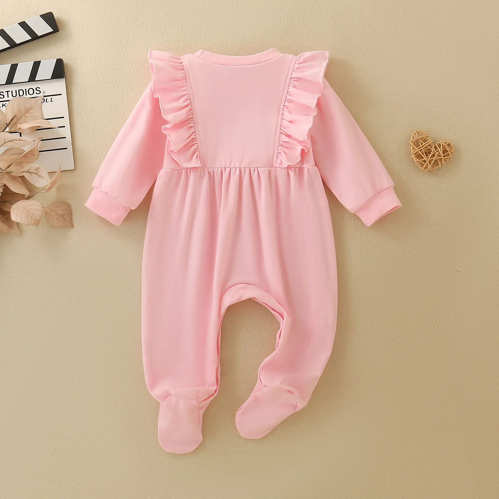 Baby Girl Just Arrived Footed Romper Ruffle Shoulder Long Sleeve Cotton Newborn Infant Bodysuit Jumpsuit Baby Shower Gift