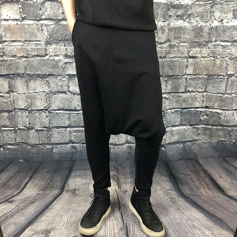 Men\'s Low Crotch Loose Back Palace Pants Spring And Autumn Trendy Harajuku Style Dark Thin Elastic Loose Nine Point Pants