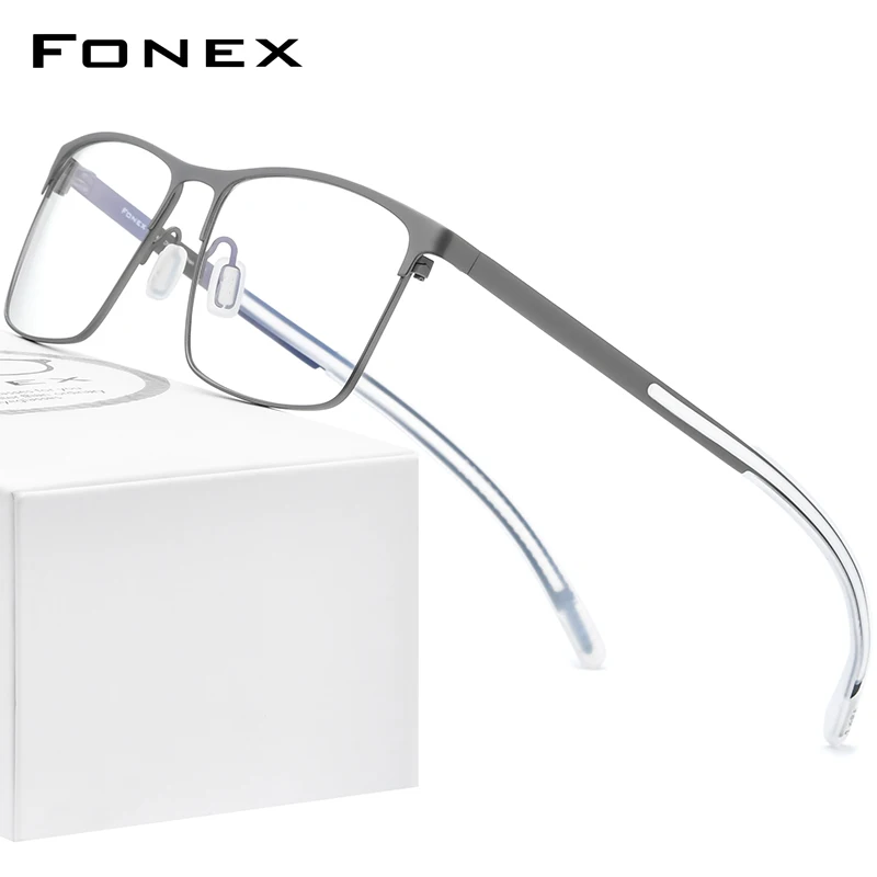 FONEX Pure Titanium Glasses Frame Men Square Eyeglass Frame Man 2020 New Silicone Eyewear 8553