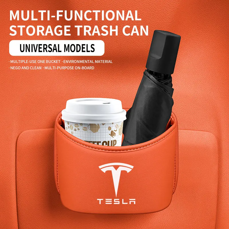 

Новый автомобильный мусорный бак Tesla для салона автомобиля с передними и задними сиденьями, многофункциональный ящик для хранения зонтов от водителя, автомобильные аксессуары