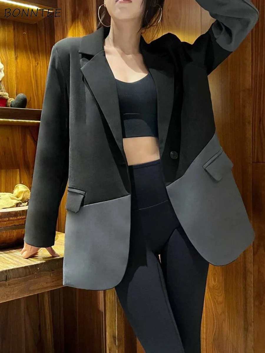 Blazers Women Panelled Coats Temper Commuter Fashion Streetwear Personality All-match Ulzzang Notched Outwear Classic Females