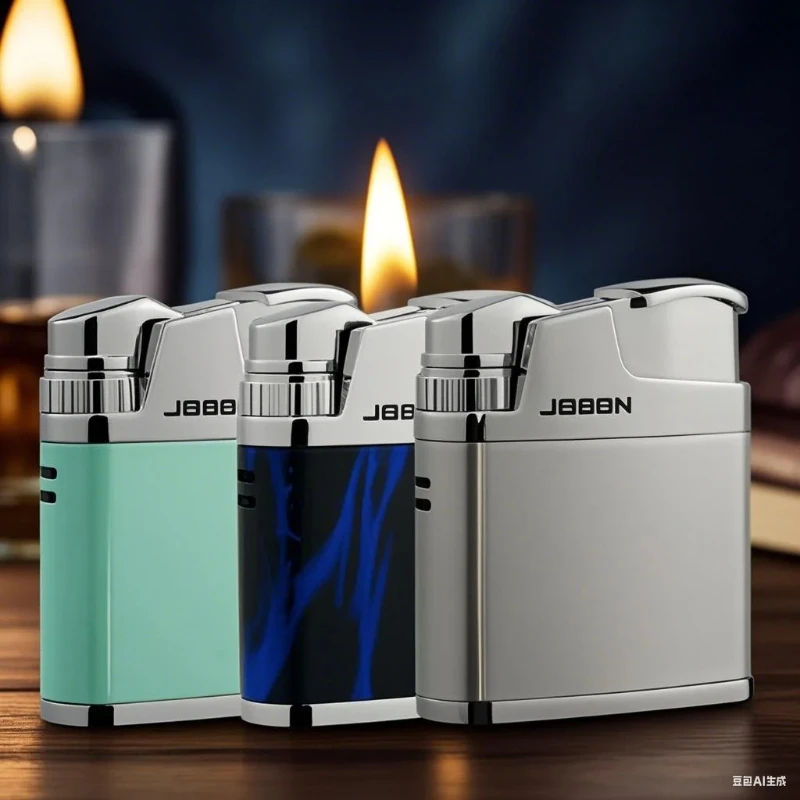 JOBON Zinc Alloy Red Flame Inflatable Lighter For Men Push to Light Adjustable Flame Size Exquisite Men's Cigarette Accessories