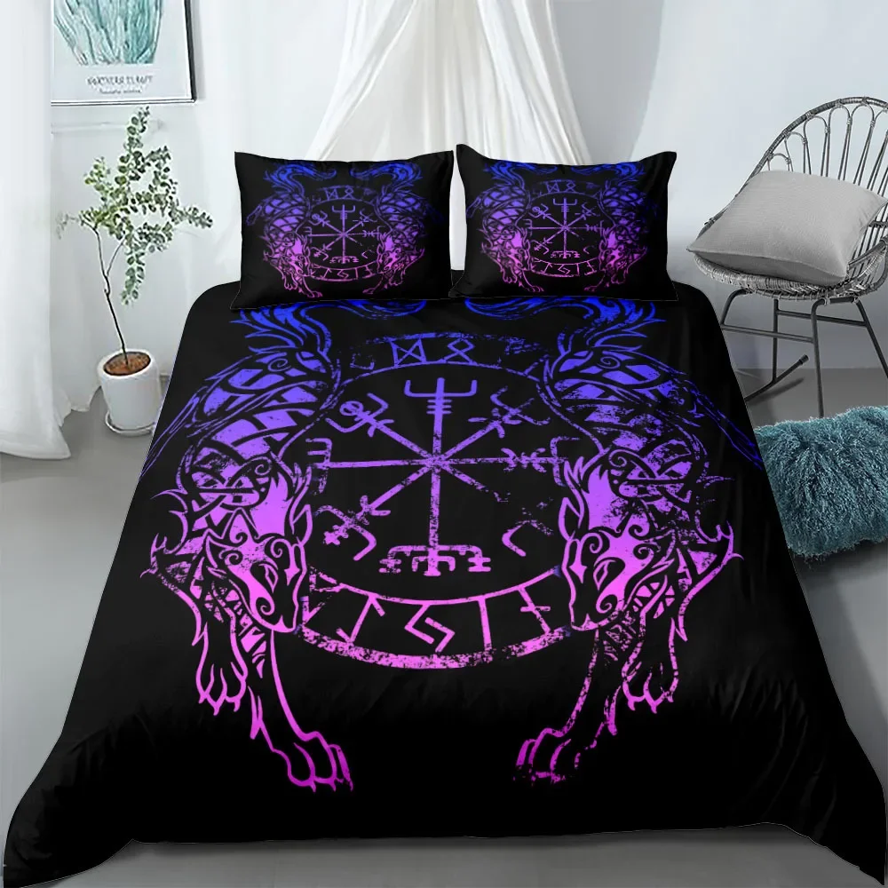 Viking Art Constellation Bedding Sets Comforter Cover,Trippy Galaxy Bed Set Duvet Cover,Horoscope Moon Phase Quilt Cover Cozy