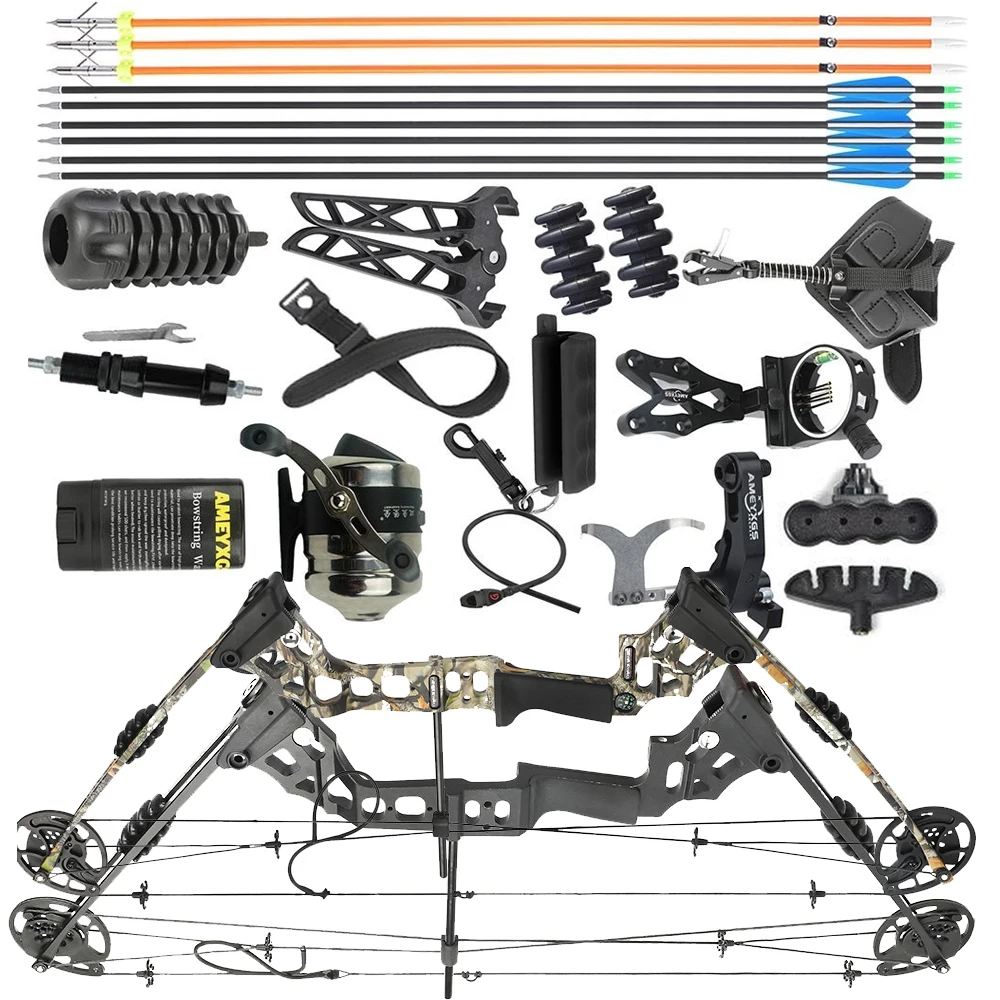 Archery Compound Bow 20-70lbs Adjustable 320FPS 80% Let-off Right Left Hand for Hunting Fishing Target Shooting Sports