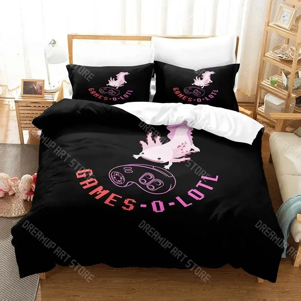 

3D Print Gamesolotl Axolochi Bedding Set Single Twin Full Queen King Size Bed Set Adult Kid Bedroom Home Textiles