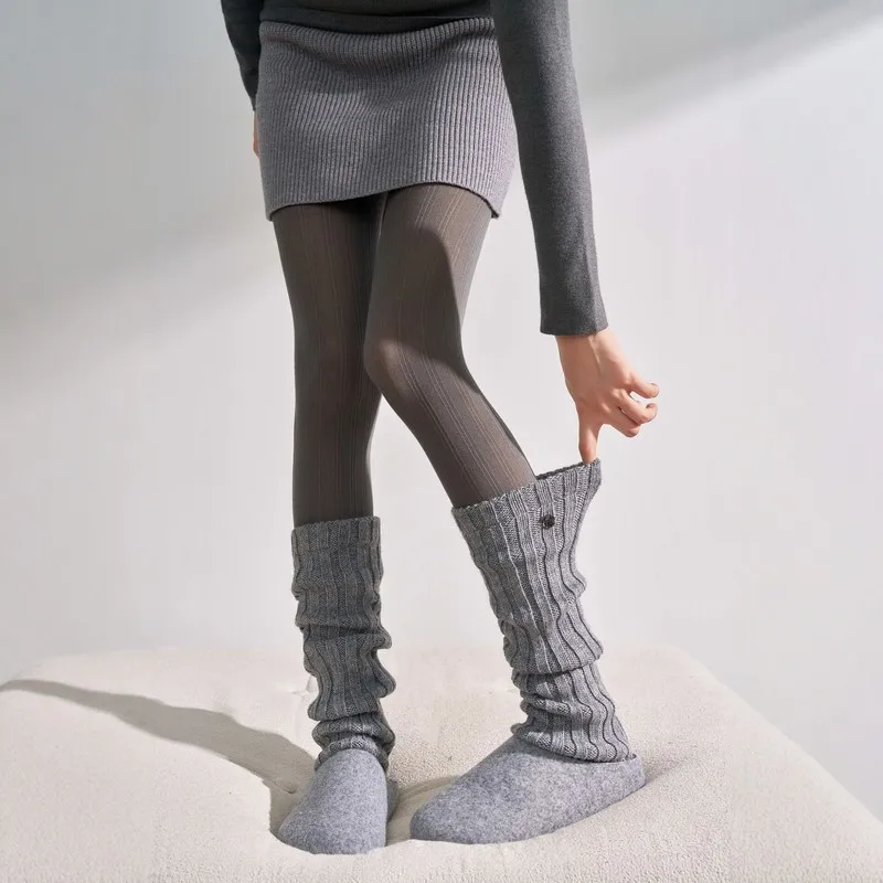 Women’s Minimalist Metal‑Button Wool‑Rich Knit Leg Warmers, Fall Winter Warm Stackable Socks, Slim Academy‑Style Calf Sleeves