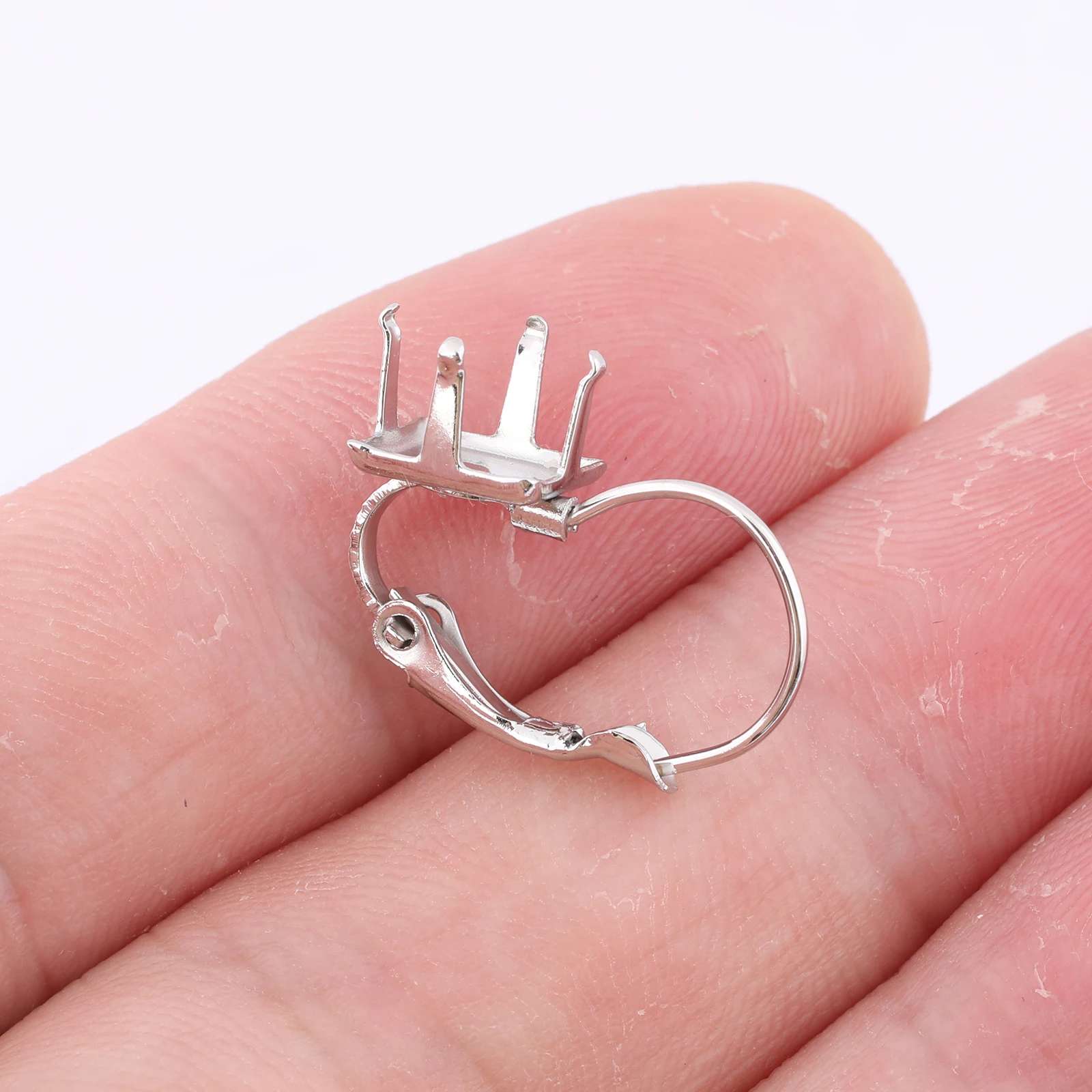 10pcs Stainless Steel Leverback Earring Bezel Setting Blanks Claw For 6mm Bead Stones Diy Jewelry Making Findings