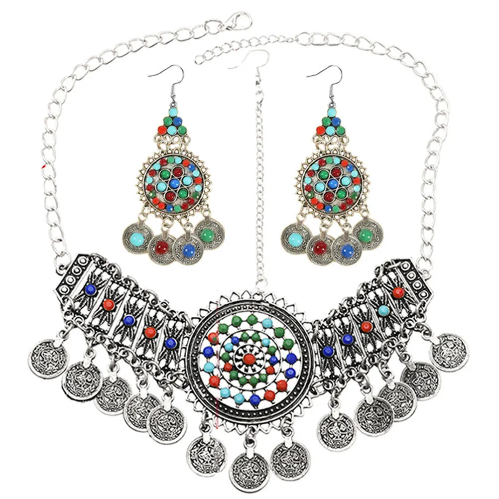 

1Set Women Chain Jewelry Vintage Head Chain Hook Earrings Bohemian Headpiece Bridal Wedding Drop Earrings Accessory