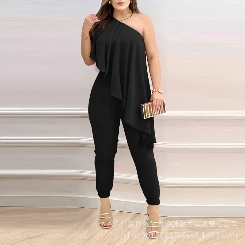 Kombinezony damskie Temperament 2023 z asymetrycznym dekoltem i falbankami dla kobiet