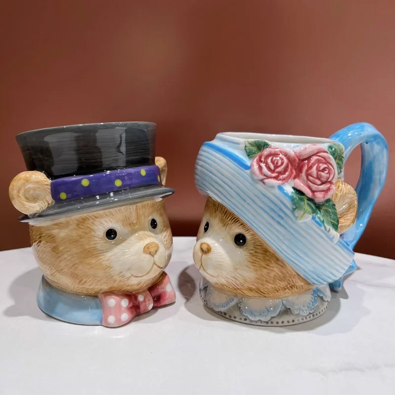 

Pair European creative Bear mug ceramic couple pair cup household mugs coffee cups home decoration wedding birthday gift