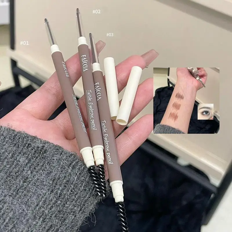 Double-headed Eyebrow ปากกา Sweat-proof Long Lasting Eyebrow ดินสอกันน้ําสีดําธรรมชาติ Eyebrow ปากกาแต่งหน้าเครื่องสําอางเครื่องมือ