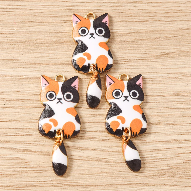 10 Stück 16x39mm Cartoon Emaille Tier Katzen Charms Anhänger zum Basteln von Halsketten, Ohrringen, Armbändern, DIY-Handwerk, Schmuckzubehör – Detail 7