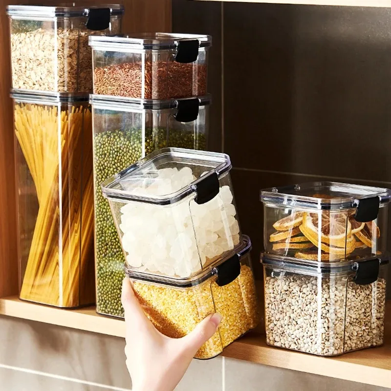 Plastic Food Storage Box Multigrain Tank Bottle Dried Organizer Storage Containers 460-1800ml Stackable Home Kitchen Accessories