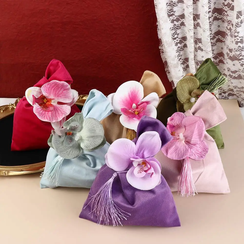 

Elegant Tassel Velvet Knot Handbag Vest Shape Tope Handle Flower Wrist Bag Small Tote Bag Storage Bag Festive Sugar Bag Outdoor