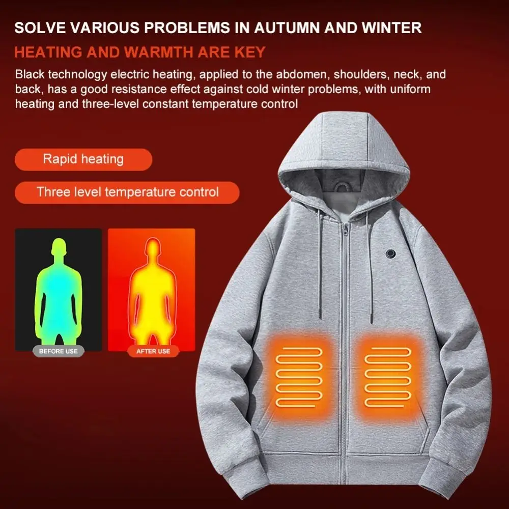 USB Heated Hoodies Lightweight Keep Warm Electric Puffer Jackets Washable 5 Heating Zones Heated Hoodie Coat Outdoor Sports