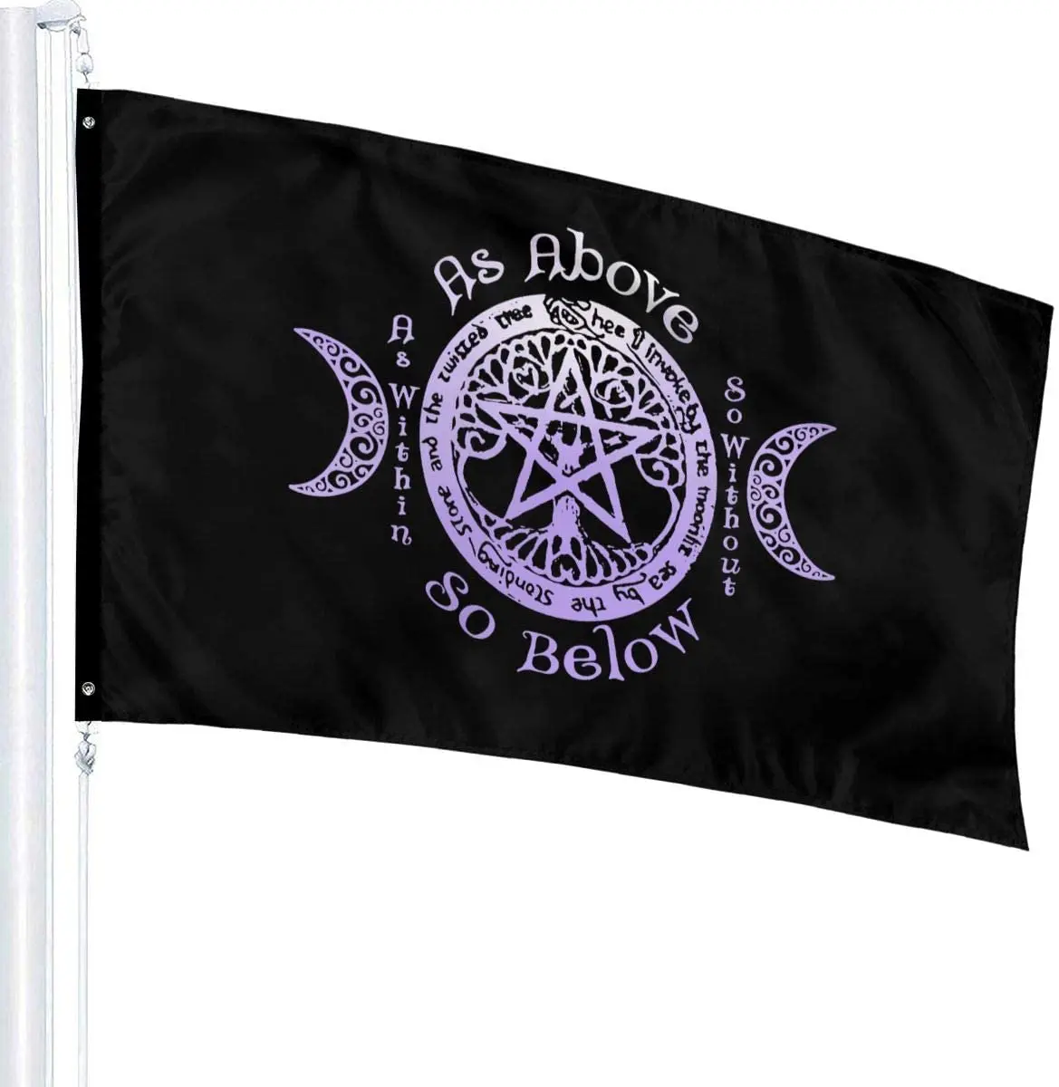 Wiccan Pagan Witch Outdoor Banner, Family Banner, Black, American Flag, Garden Banner, 3x5 ft