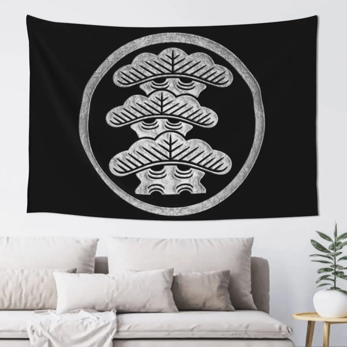 Sankai Matsu Kamon in Silver Foil Tapestry House Decorations Room Aesthetic Decor Tapestry