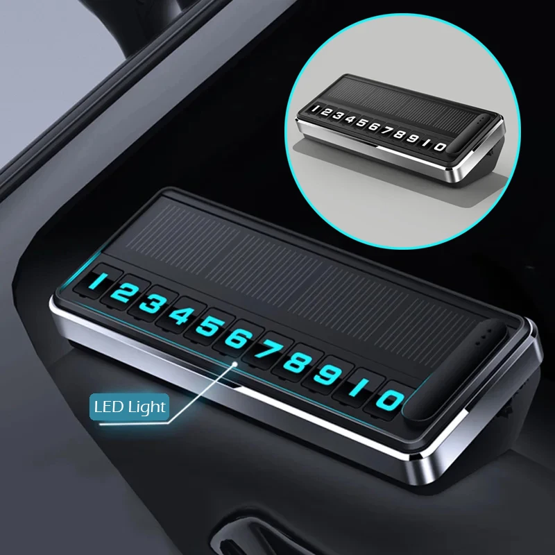 Car Phone Number Plate Solar Charging Luminous Temporary Parking Card Hidden Plate Car Park Stop Multiple Number Parking Gadgets