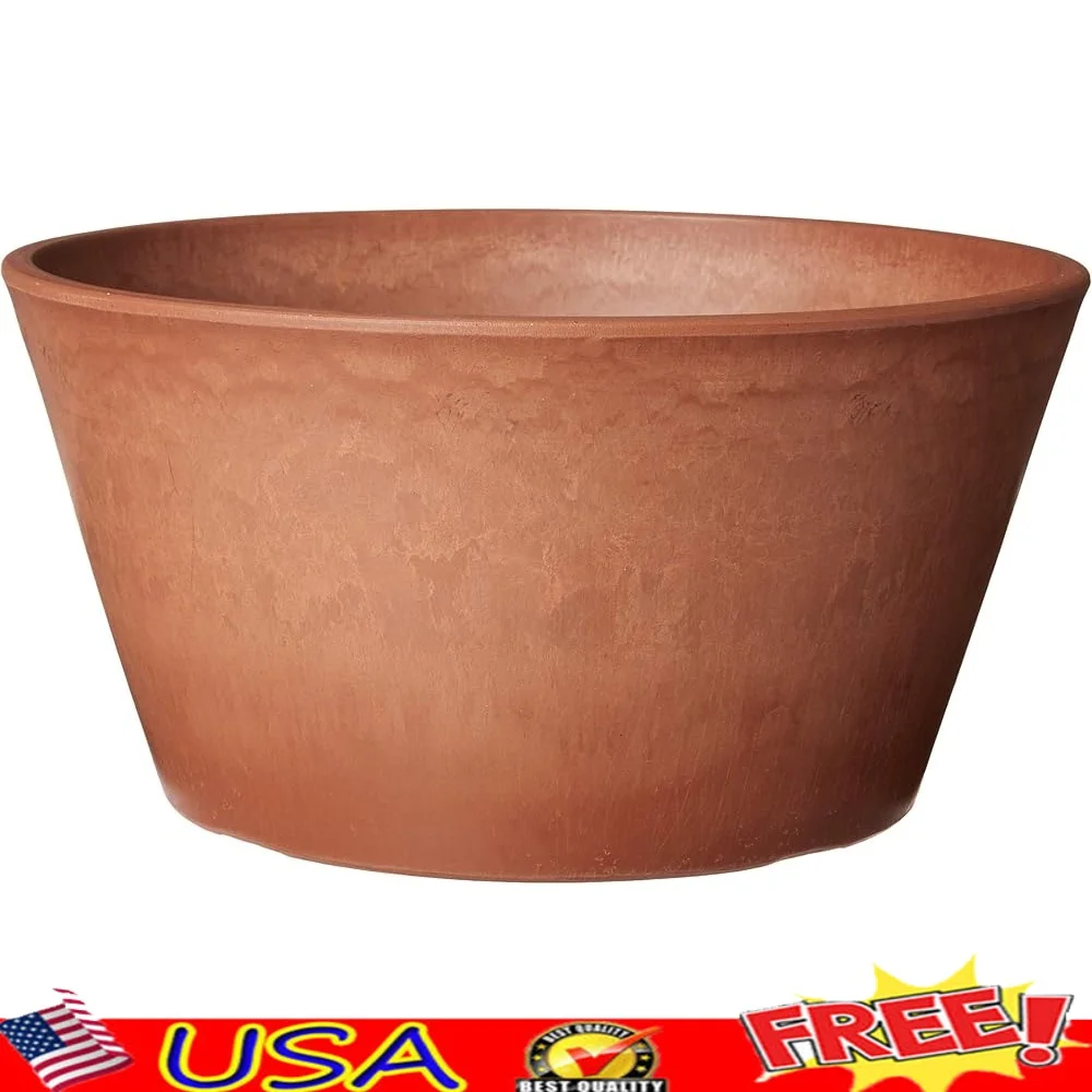 

Shallow Bulb Pan Planter Succulents Herbs Bonsai 10-inch Lightweight Durable Recycled Material Optional Drainage Unique Design