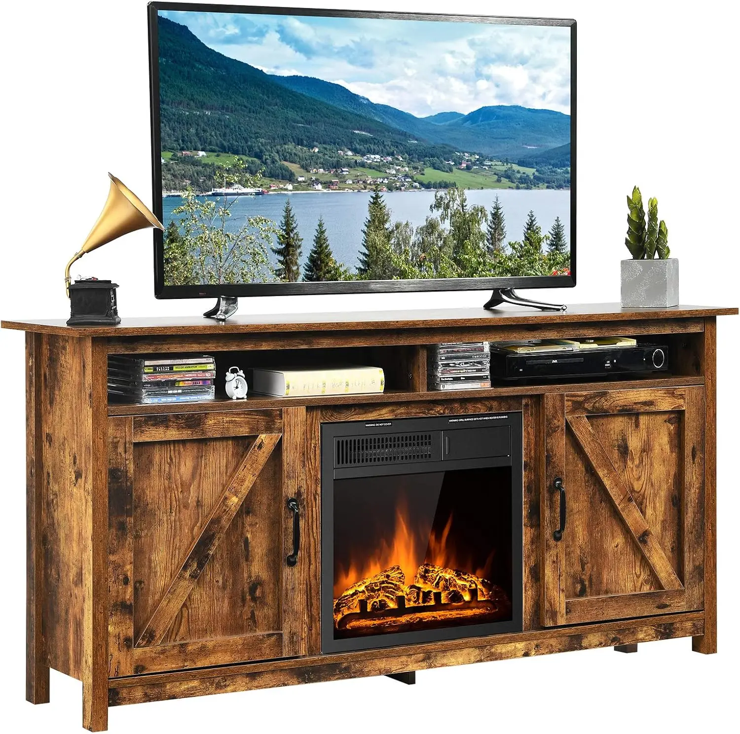 

Industrial Fireplace TV Stand for TVs Up To 65 Inches Entertainment Center W/ 1500W Fireplace Fireplace Media Console Table