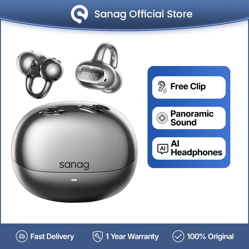 Sanag S8S AI Ear Clip Earphones AI Translation Bluetooth 5.4 Wireless Open Ear ENC Noise Reduction Headphones Sports TWS Earbuds