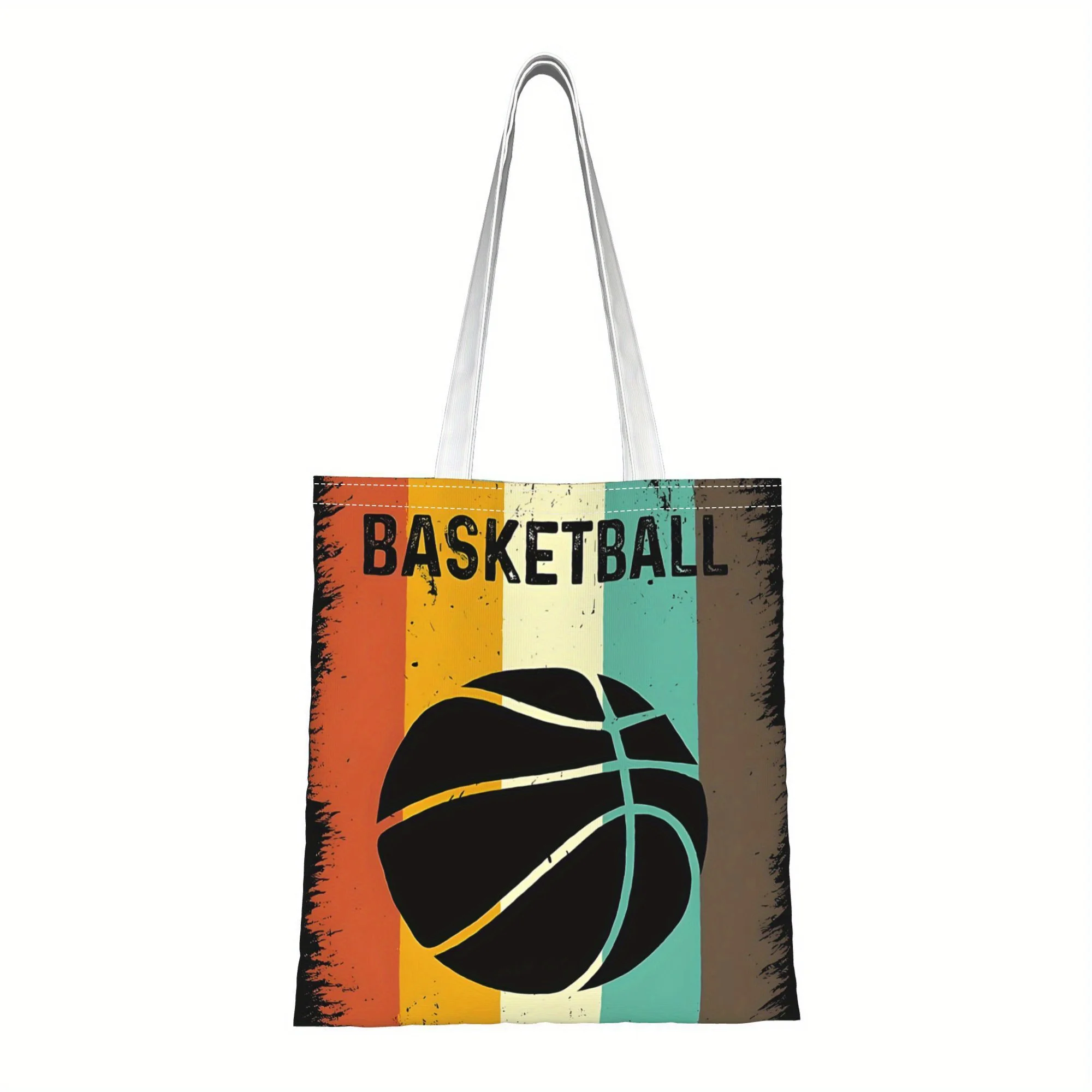 1pc Vintage Basketball Print Tote Shopping Bag, Suitable for Daily Use,Shopping,School,Travel, A Unique Gift for Basketball Fans