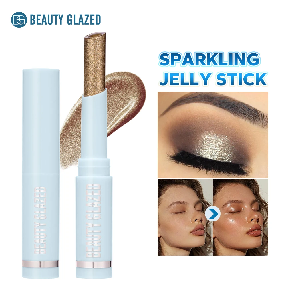 Beauty Glazed 6 Color Sparkling Jelly Eyeshadow Stick, Pearl Fine Tube Fine Glitter Delicate Jelly Highlight Contour Stick