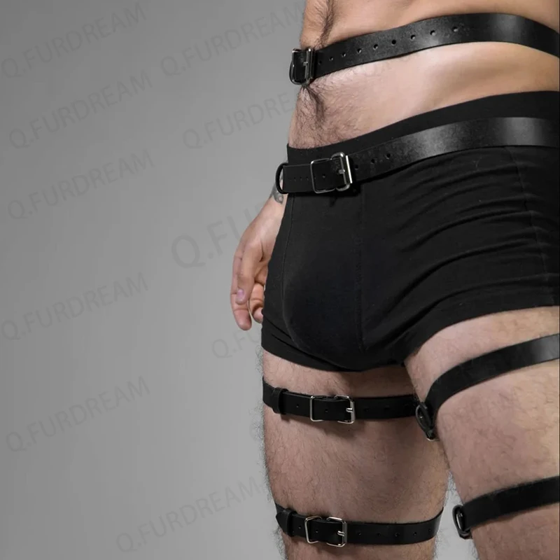 Cinturón de cuero sintético para hombre, lencería de Bondage para el cuerpo, cinturón de pierna, ropa para sexo Gay, Rave, Sissy Club