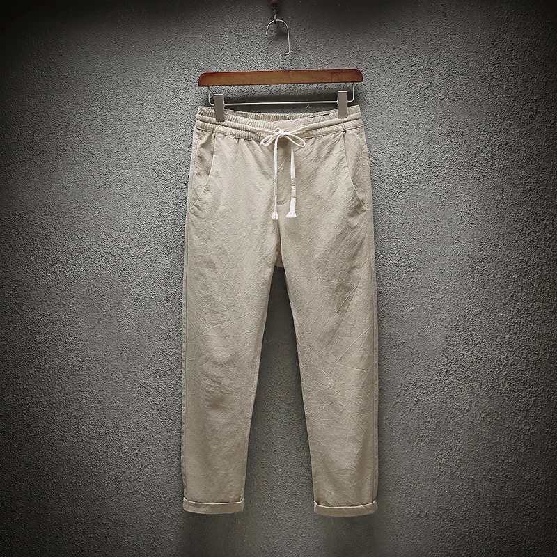 

Men's Summer Thin Loose Cotton Linen Casual Pants Slim Fit Nine Point Harlan Pants Low Waist Youthful Sle Loose Comfortable