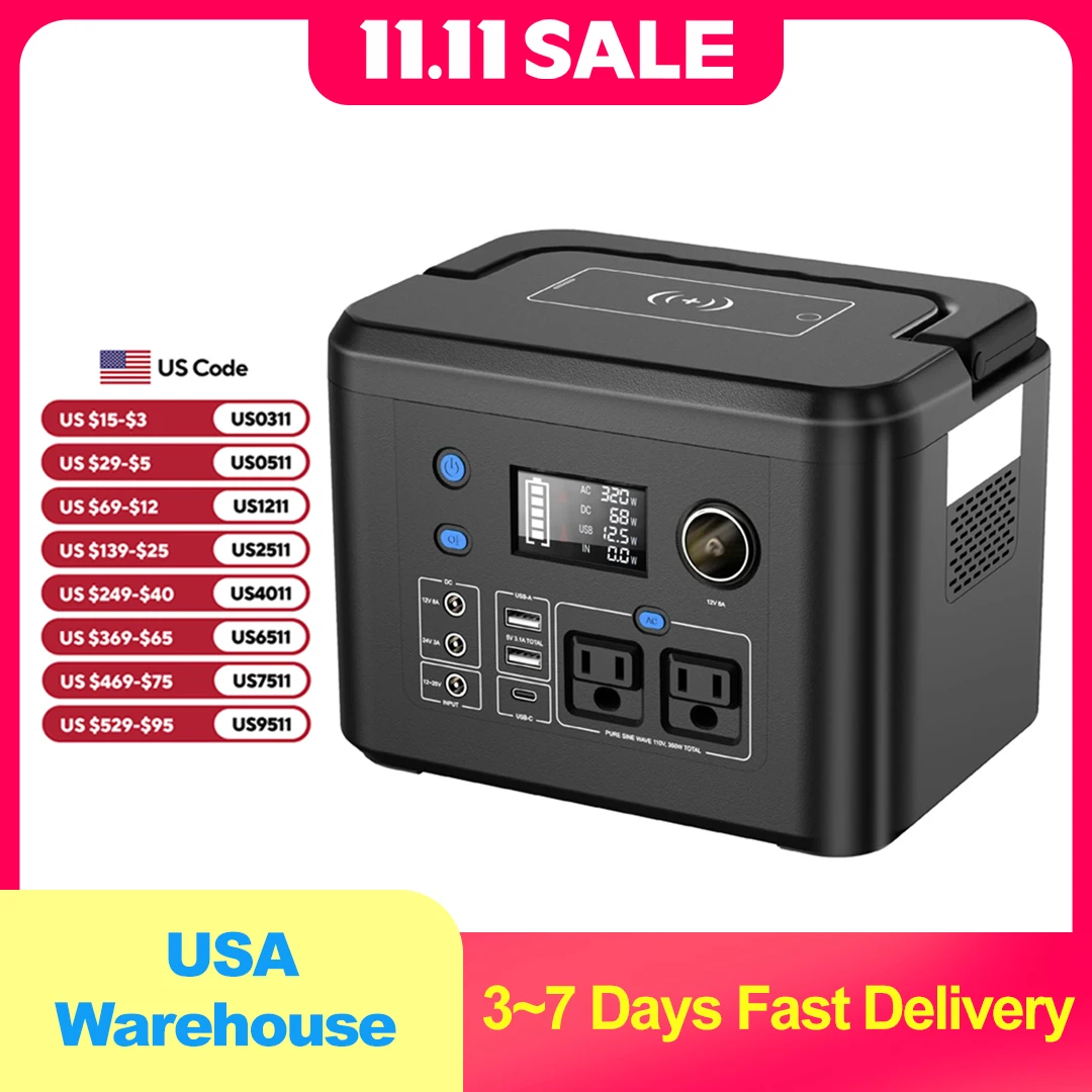 Powkey محطة طاقة محمولة 350 وات 260 وات/70000 مللي أمبير في الساعة بطارية ليثيوم احتياطية، بنك طاقة بموجة جيبية نقية 110 فولت للتخييم في الهواء الطلق