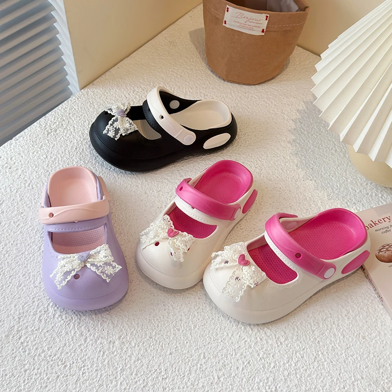 

Children's Slipper for Girls Summer New Toddlers Princess Bowknot Slipper Elegant Lace Versatile Kids Outdoor Beach Slippers EVA