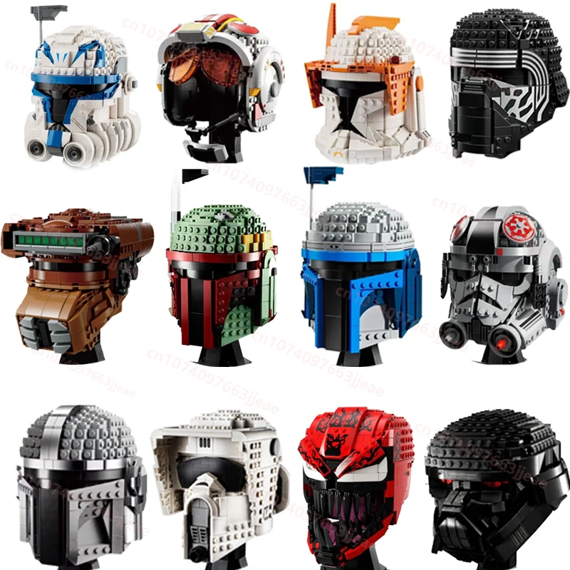 

Space Battle Fighter Pilot Helmet Building Blocks Desk Decoration Bobas Leias Jangos Kylos Fetts Rens Bricks Gift Party Favors