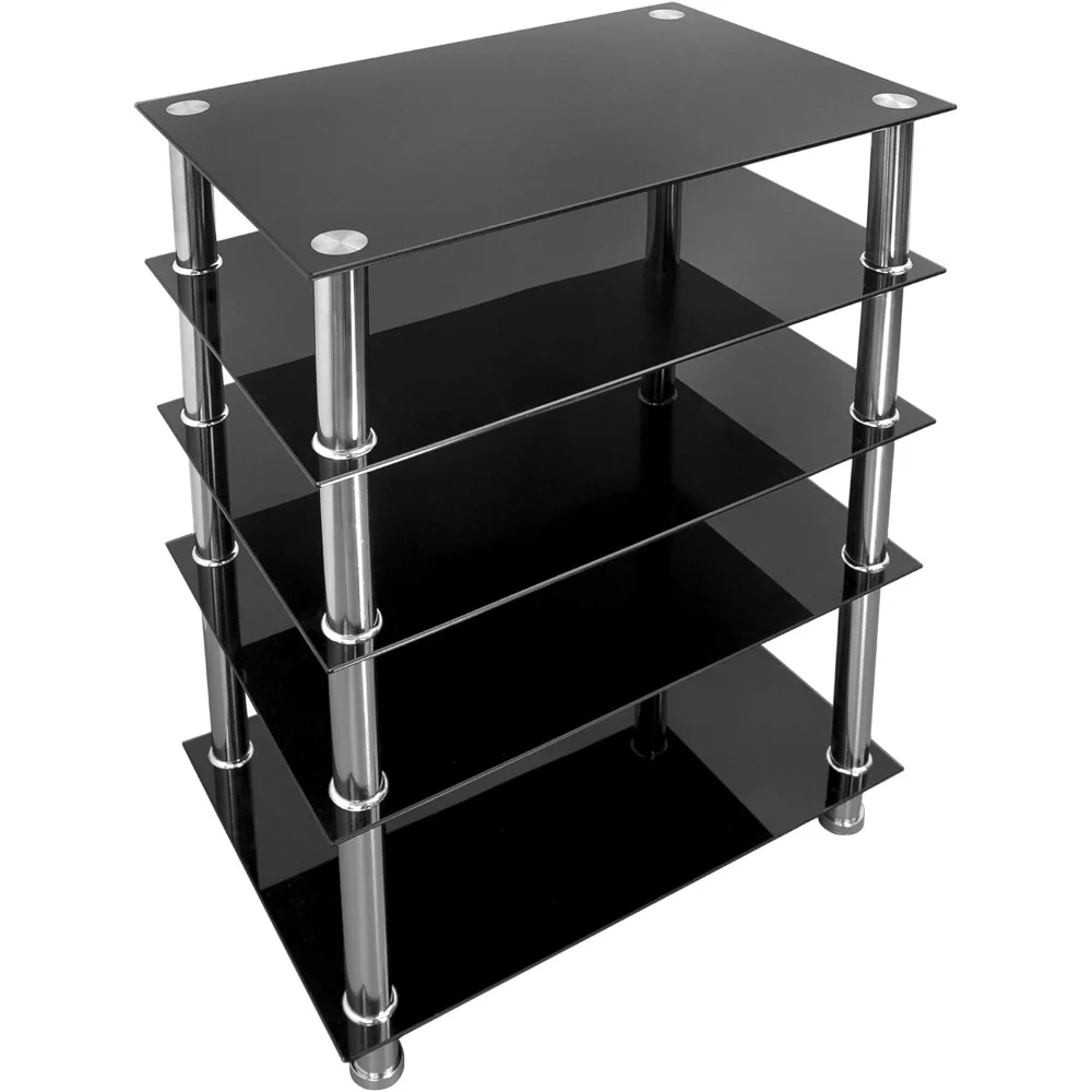 

Tempered Glass AV Component Media Stand, Audio Tower and Media Center with 5 Shelves, 220 Lbs Total Capacity, Black