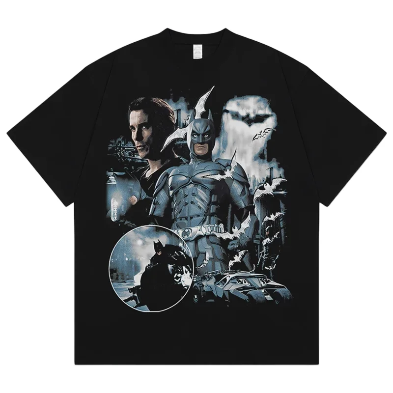 Camiseta de algodón de gran tamaño de Batman The Dark Knight, ropa de calle retro Harajuku, camiseta informal de manga corta con cuello redondo para hombres y mujeres
