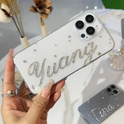 Luxury Rhinestone Customization Name Phone Cover For Samsung S26 S25 S24 S23 S22 S21 Ultra S10 Pro Diamond Word Transparent Case