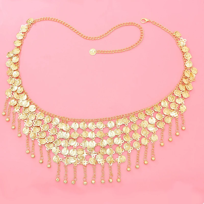 Cadena de cintura con borlas de verano para mujer, colgante de moneda, cadena corporal para danza del vientre, disfraz de danza del vientre, accesorios para espectáculo en escenario