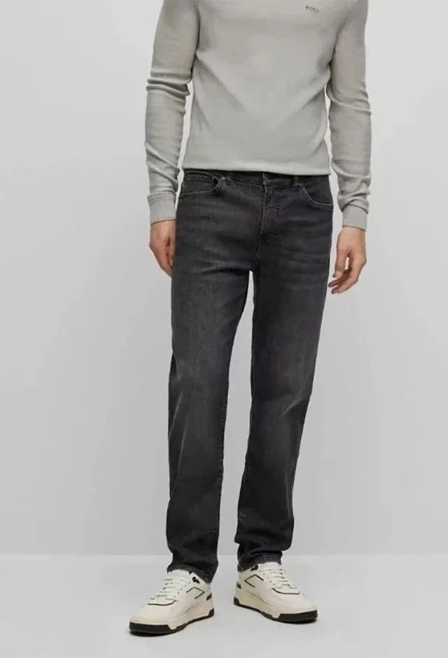 Soft Comfortable Bla ey Men's Slim Fit Jeans Elastic Waist Cotton Denim Casual Straight Leg Pants mid Waist Spring Autumn