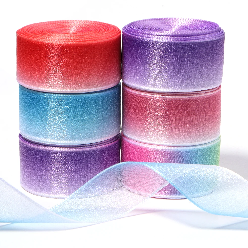 10 Yards/Rolle 25mm Organza-Bänder Farbverlauf Hochzeit Weihnachten Geburtstag Party Dekoration DIY Geschenkverpackung Bänder Material