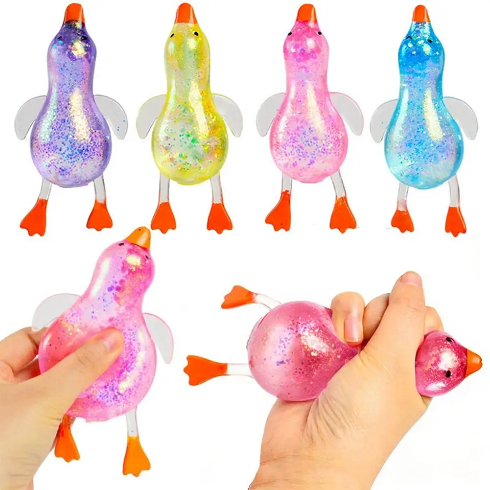 Glitzer-Enten-Squishy Stressabbau-Spielzeug |   TPR-Material |   Zufällige Farbe |   Weiches Quetsch-Fidget-Spielzeug zur Angstlinderung |   Tragbar