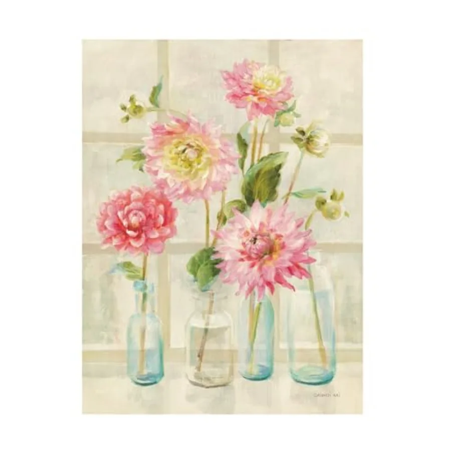 

Canvas Wall Art - Danhui Nai 'Dahlias on Windowsill' Wall Art for Living Room, Bedroom, or Office Décor