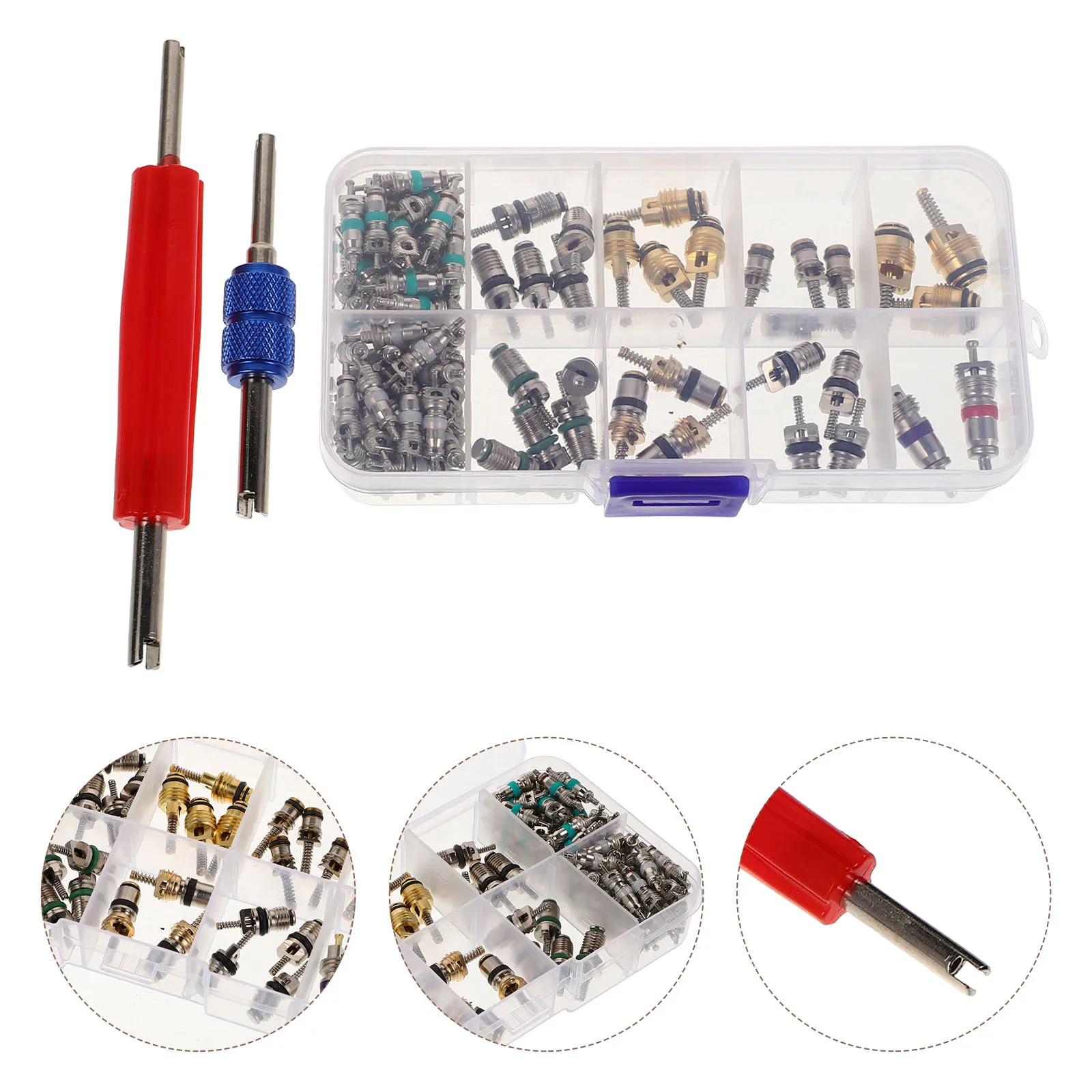 

102Pcs Air Conditioner Valve Core Kit Car Ac Repair Tool Set with Removal Installer for R134a Refrigeration System Compatible