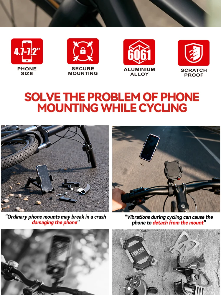 Easydo Fahrrad-Handyhalterung E-Scooter Fahrradlenker-Handyhalterung Aluminium Stoßfeste Rennrad-Vorbau-Handyhalterung für 4,7-7,2" – Detail 3