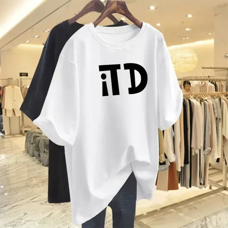 Women Clothing Cartoon Printed T-shirt Summer Simple Loose Short Sleeve Pure Cotton Top Tee Basic Pullover
