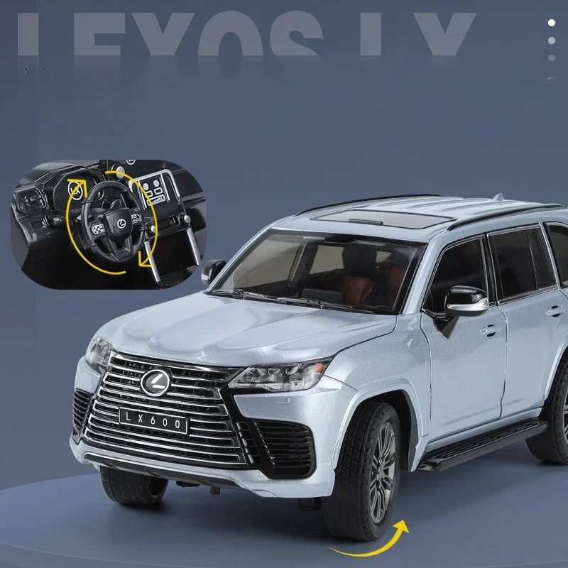 Diecast 1/24 Lexus LX600 Alloy Car Model with Sound Light Collective Home Decor Miniature Voiture Boy Toy Car Gift Birthday