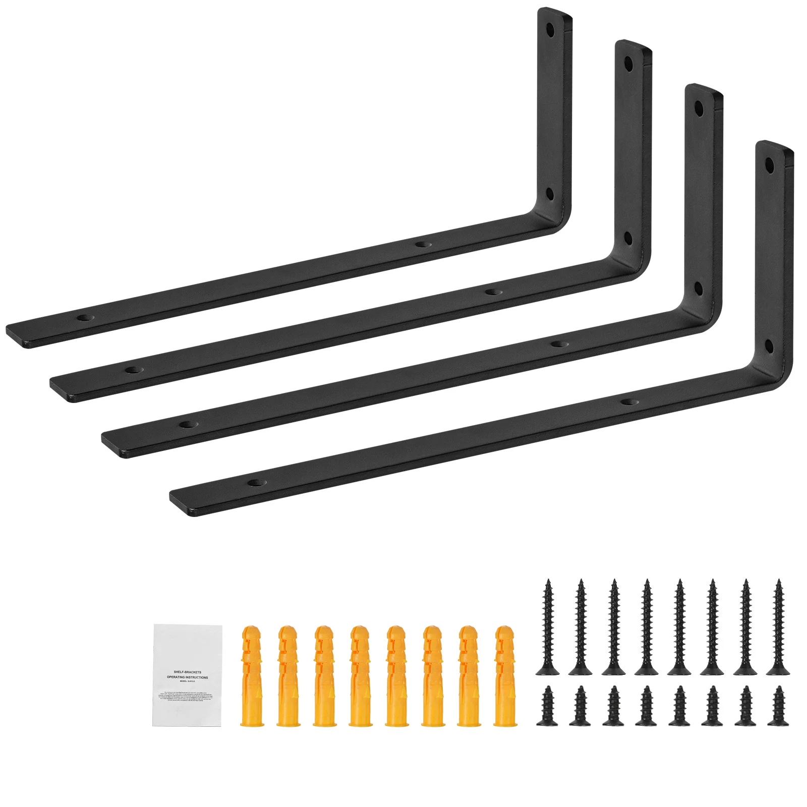 Shelf Bracket, Heavy-Duty Floating Shelf Brackets 10 x 6 in, 4 Pcs Brackets for Shelves, 5mm Thick Matte Black L Shelf Bracket, Steel Shelving Brackets with 160 lbs Load Capacity